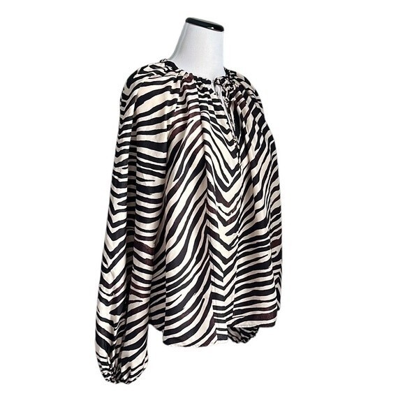 BANANA REPUBLIC WOMEN'S BLOUSE SILK BROWN TAN ZEBRA STRIPES OVERSIZED Size L - Picture 3 of 11